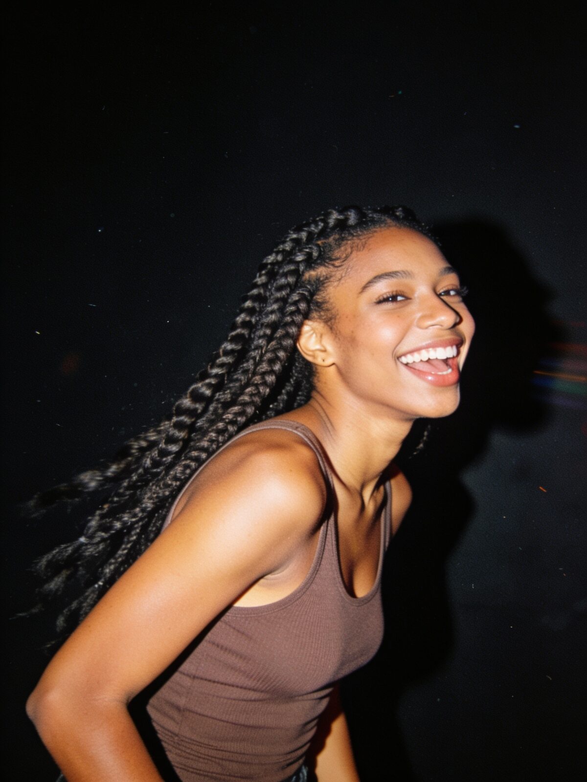Knotless braids, flash photography